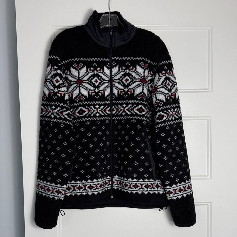 Polo Ralph Lauren vintage fair isle Black, White, and Red Zip Up Fleece